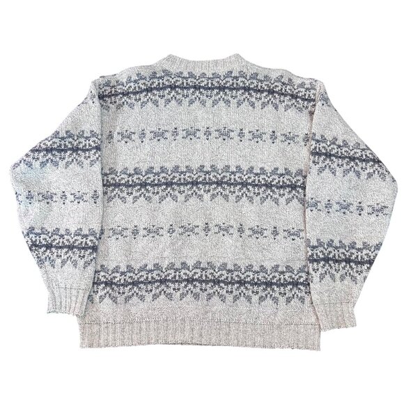 Vintage Eddie Bauer Mens Medium Fair Isle Knit Sweater Wool Blend Gray/Beige - Picture 2 of 5